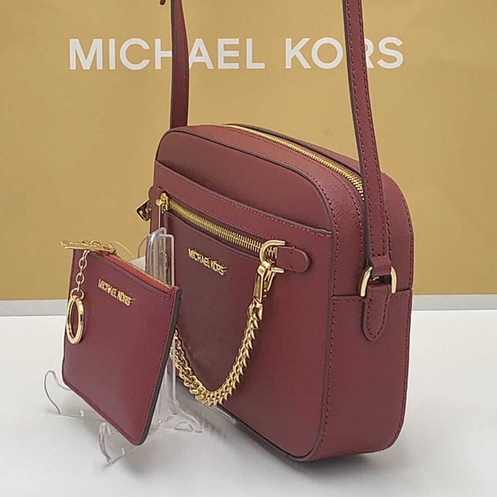 MICHAEL KORS LARGE EW CROSSBODY DARK CHERRY 🍒 & SM TOP ZIP COINPOUCH MULBERRY - Picture 5 of 16